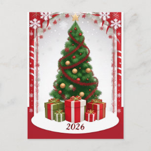 Festive Christmas Tree With Ornaments Postcard