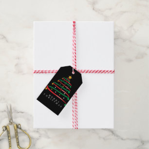 Festive Christmas Tree with Ribbons and Stars  Gift Tags