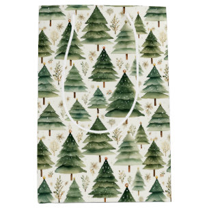 Festive Christmas Tree Wrapping Paper Medium Gift Bag