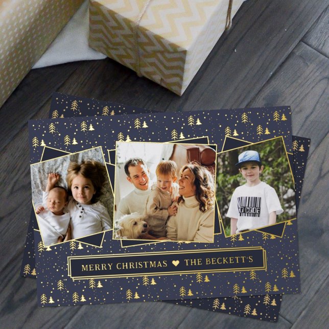 Festive Christmas Trees 3 Photo Collage Real Foil Holiday Card (Creator Uploaded)