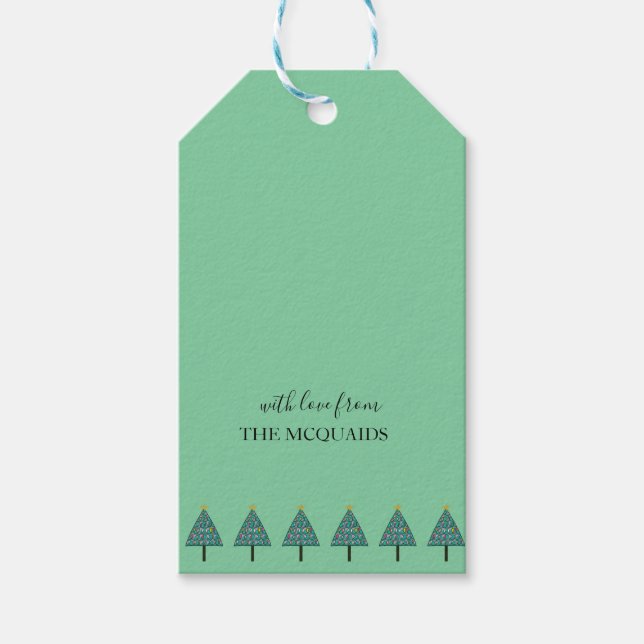 Festive Christmas Trees Green Pattern Gift Tag (Front)