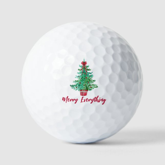 Festive Christmas Trees Merry Everything Holiday Golf Balls (Front)