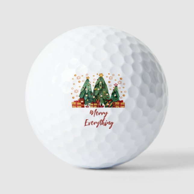 Festive Christmas Trees Merry Everything Holiday  Golf Balls (Front)