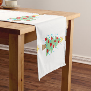 Festive Christmas Trees on White Table Runner