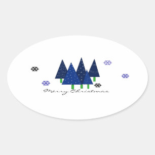 Festive Christmas Trees Oval Sticker