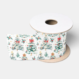 Festive Christmas Trees Satin Ribbon