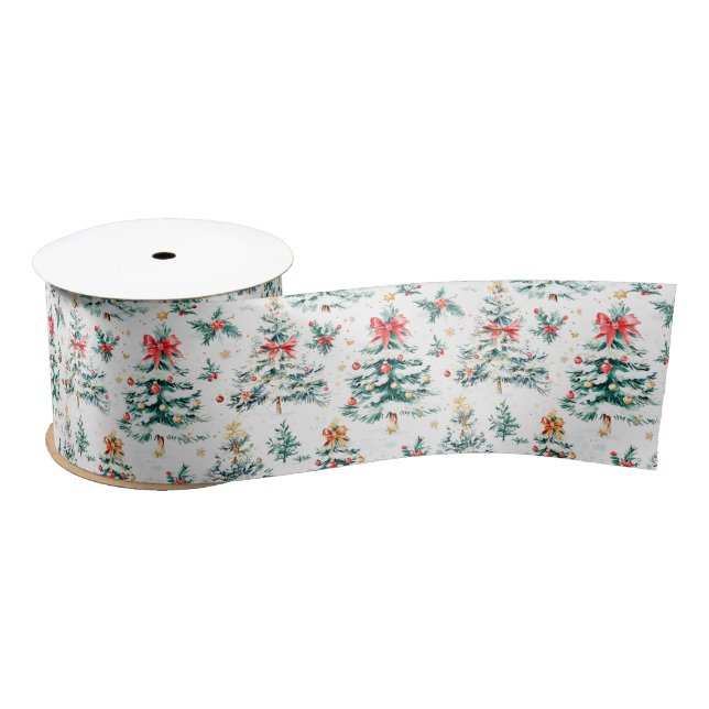 Festive Christmas Trees Satin Ribbon (Spool)