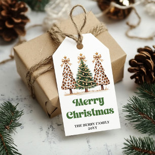 Festive Christmas trees watercolor name gift tags