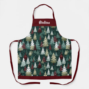Festive Christmas Trees Winter Personalised Name Apron