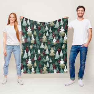 Festive Christmas Trees Winter Snow Holiday Fleece Blanket