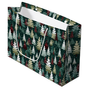 Festive Christmas Trees Winter Snow Holiday Large Gift Bag