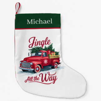 Festive Christmas truck add name Small Christmas Stocking