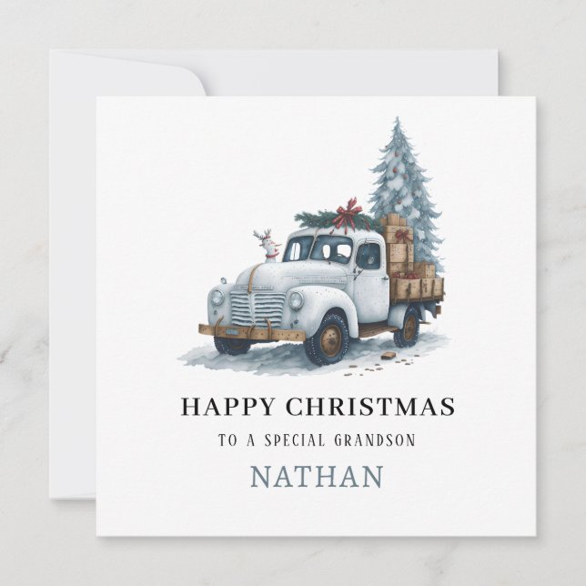Festive Christmas Truck Holiday Card For Grandson (Front)