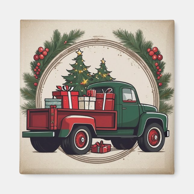 Festive Christmas Truck with Trees & Gifts  Magnet (Front)