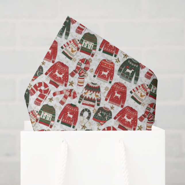 Festive Christmas ugly sweater tiled pattern  Tissue Paper (Gift Bag)