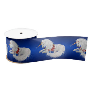 Festive Christmas Unicorn Blue Ombre Satin Ribbon