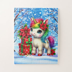Festive Christmas unicorn fantasy girls Jigsaw Puzzle