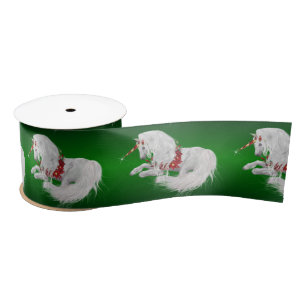 Festive Christmas Unicorn Green Ombre Satin Ribbon