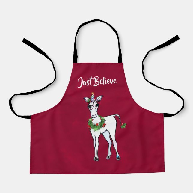 Festive Christmas  Unicorn, just believe Apron (Front)