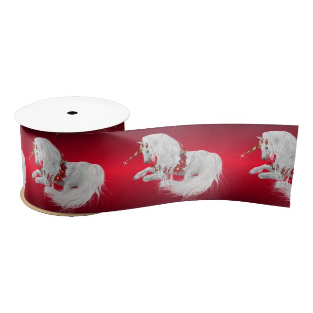 Festive Christmas Unicorn Red Ombre Satin Ribbon (Spool)