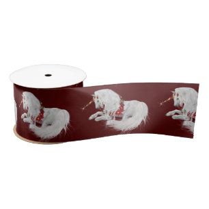 Festive Christmas Unicorn Red Satin Ribbon