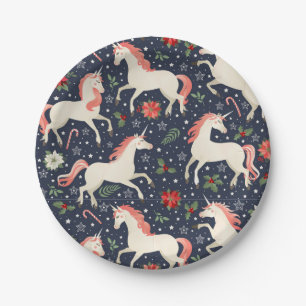 Festive Christmas Unicorns Design Paper Plate