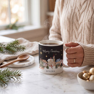 Festive Christmas Village Watercolor Design Mug