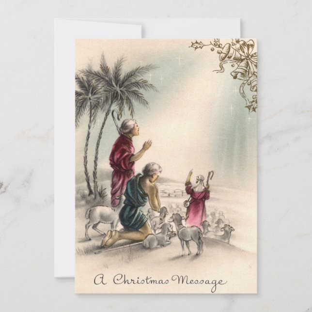 Festive Christmas vintage Shepherds Holiday Card (Front)