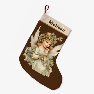 Festive Christmas watercolor Angel add name  Small Christmas Stocking