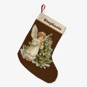 Festive Christmas watercolor Angel add name  Small Christmas Stocking