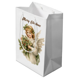 Festive Christmas watercolor Angel add text Medium Gift Bag