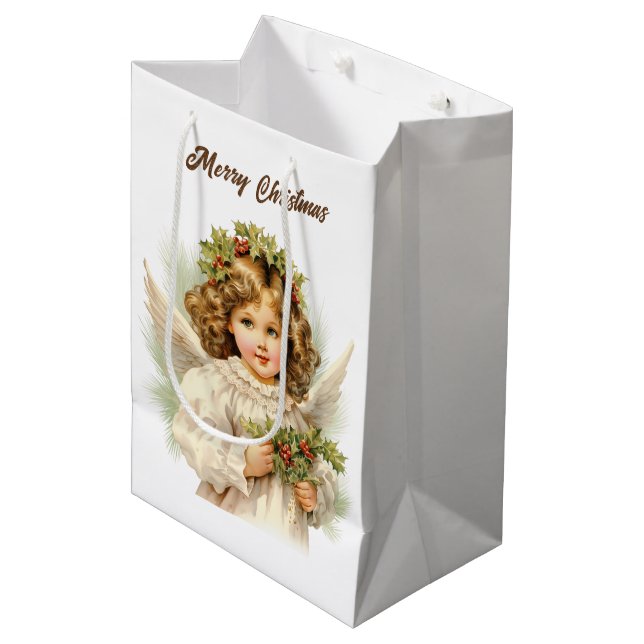 Festive Christmas watercolor Angel add text Medium Gift Bag (Front Angled)