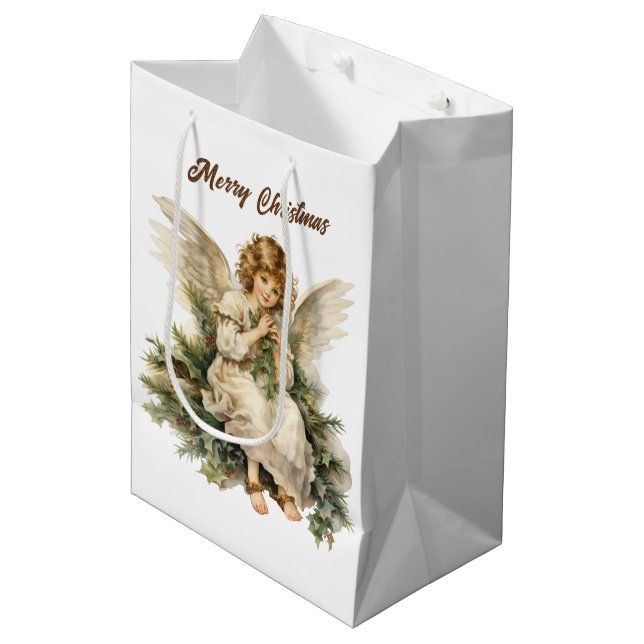 Festive Christmas watercolor Angel add text  Medium Gift Bag (Front Angled)