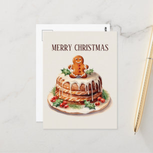 Festive Christmas watercolor cake add text Postcard