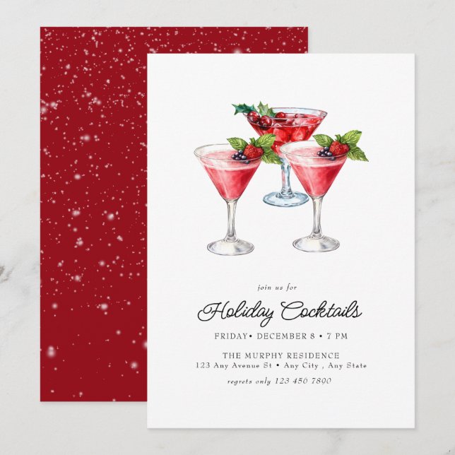 Festive Christmas Watercolor Cocktail Party   Invi Invitation (Front/Back)