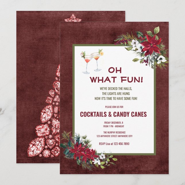 Festive Christmas Watercolor Cocktail Party Invita Invitation (Front/Back)