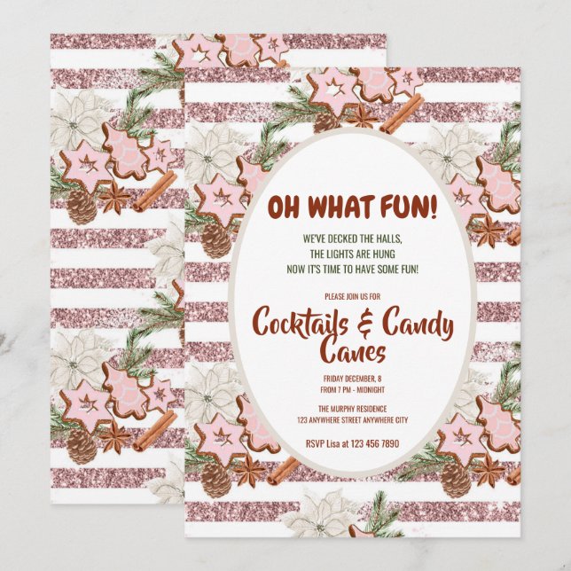 Festive Christmas Watercolor Cocktail Party Invita Invitation (Front/Back)