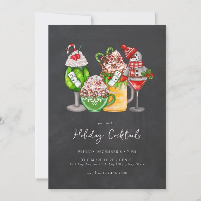 Festive Christmas Watercolor Cocktail Party   Invitation (Front)