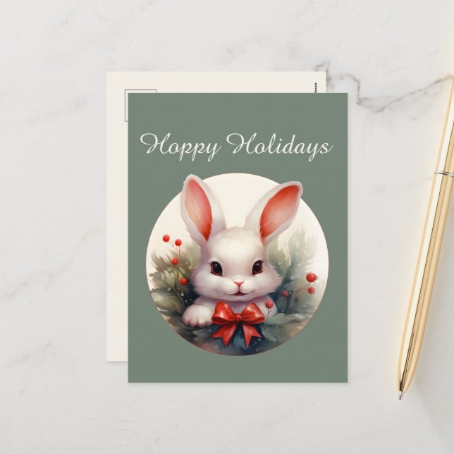 Festive Christmas watercolor Country bunny Holiday (Front/Back In Situ)
