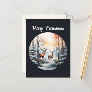 Festive Christmas watercolor deer Holiday Postcard
