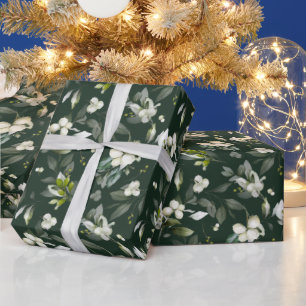 Festive Christmas Watercolor Foliage Holly Berry Wrapping Paper