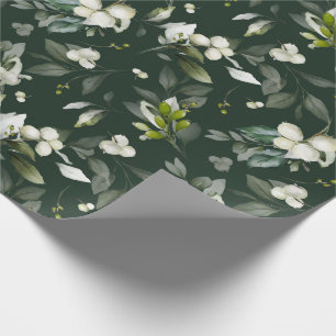 Festive Christmas Watercolor Foliage Holly Berry Wrapping Paper