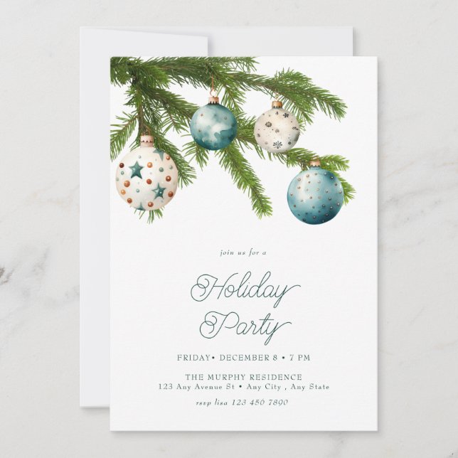 Festive Christmas Watercolor Holiday Party  Invitation (Front)