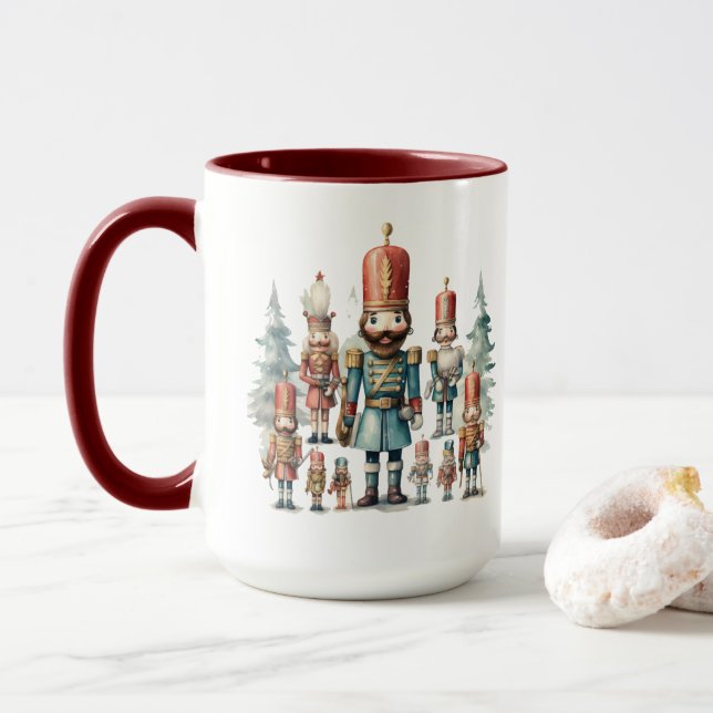Festive Christmas watercolor nutcracker  Mug (With Donut)