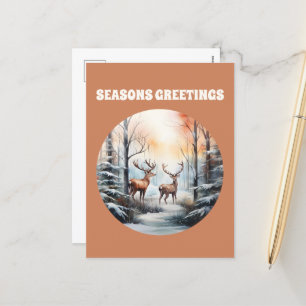 festive Christmas watercolor reindeer add text Holiday Postcard
