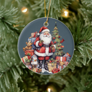 festive Christmas Watercolor Santa add text  Ceramic Tree Decoration