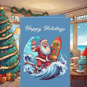 Festive Christmas watercolor Santa beach  Card