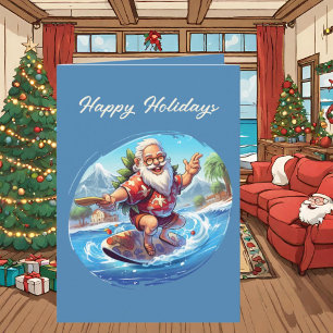 Festive Christmas watercolor Santa beach Card