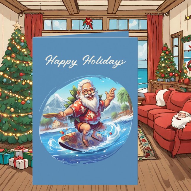 Festive Christmas watercolor Santa beach Card (Creator Uploaded)