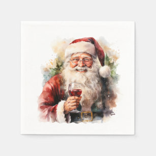 Festive Christmas watercolor Santa drinking Napkin
